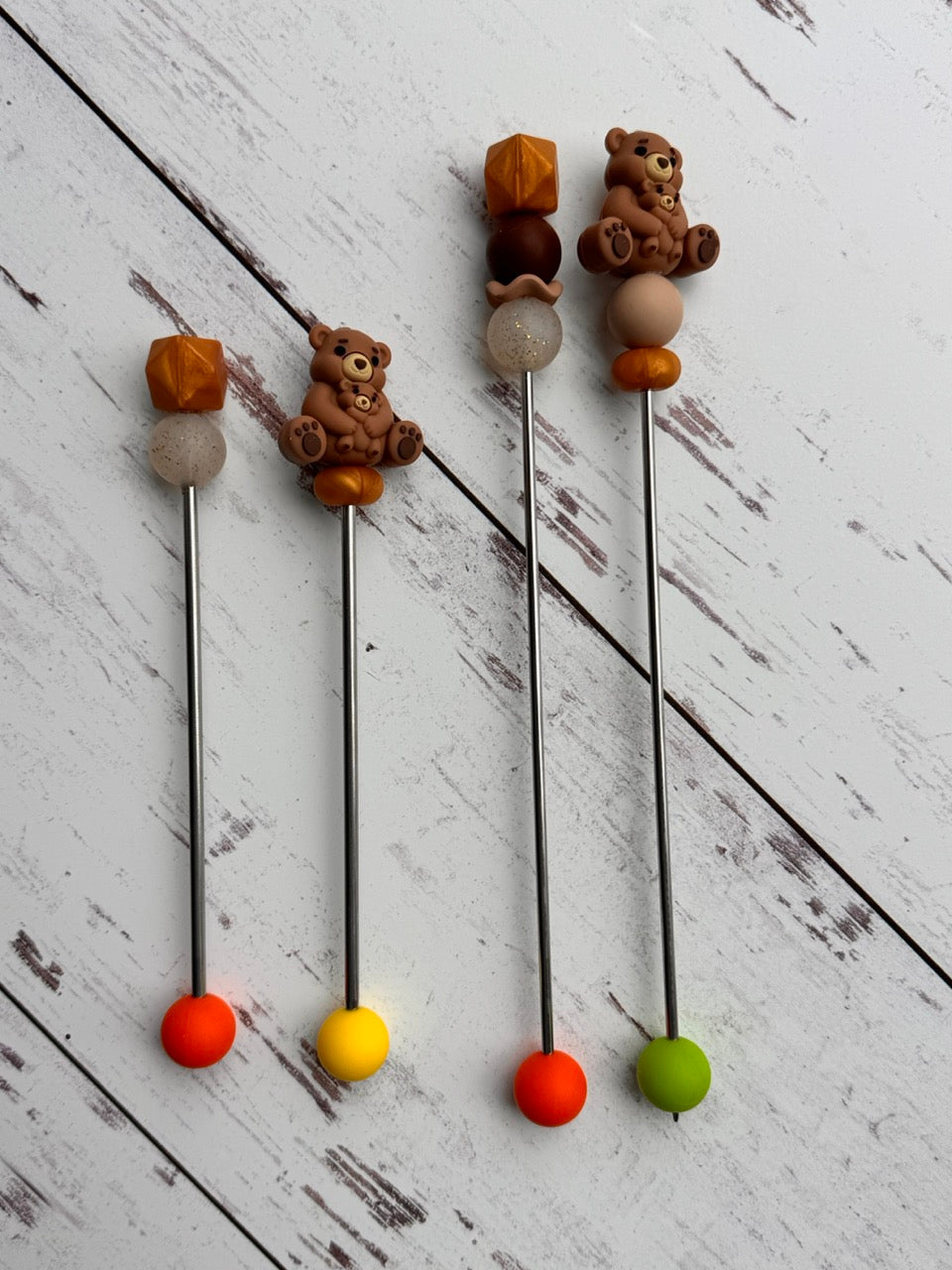 Pair of Brown Mama Bear and Baby Amigurumi Sewing Sticks