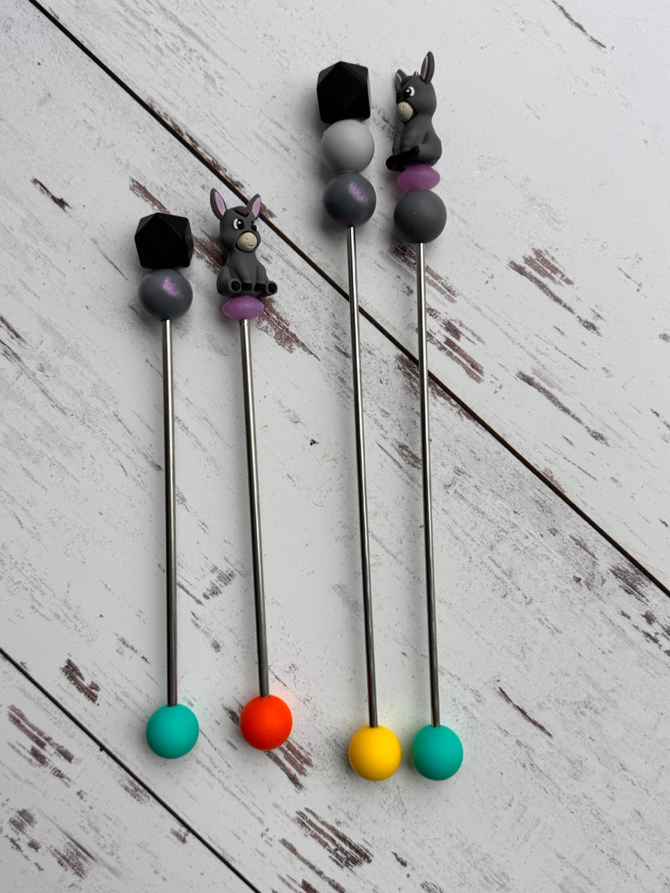 Pair of Gray Donkey Amigurumi Sewing Sticks