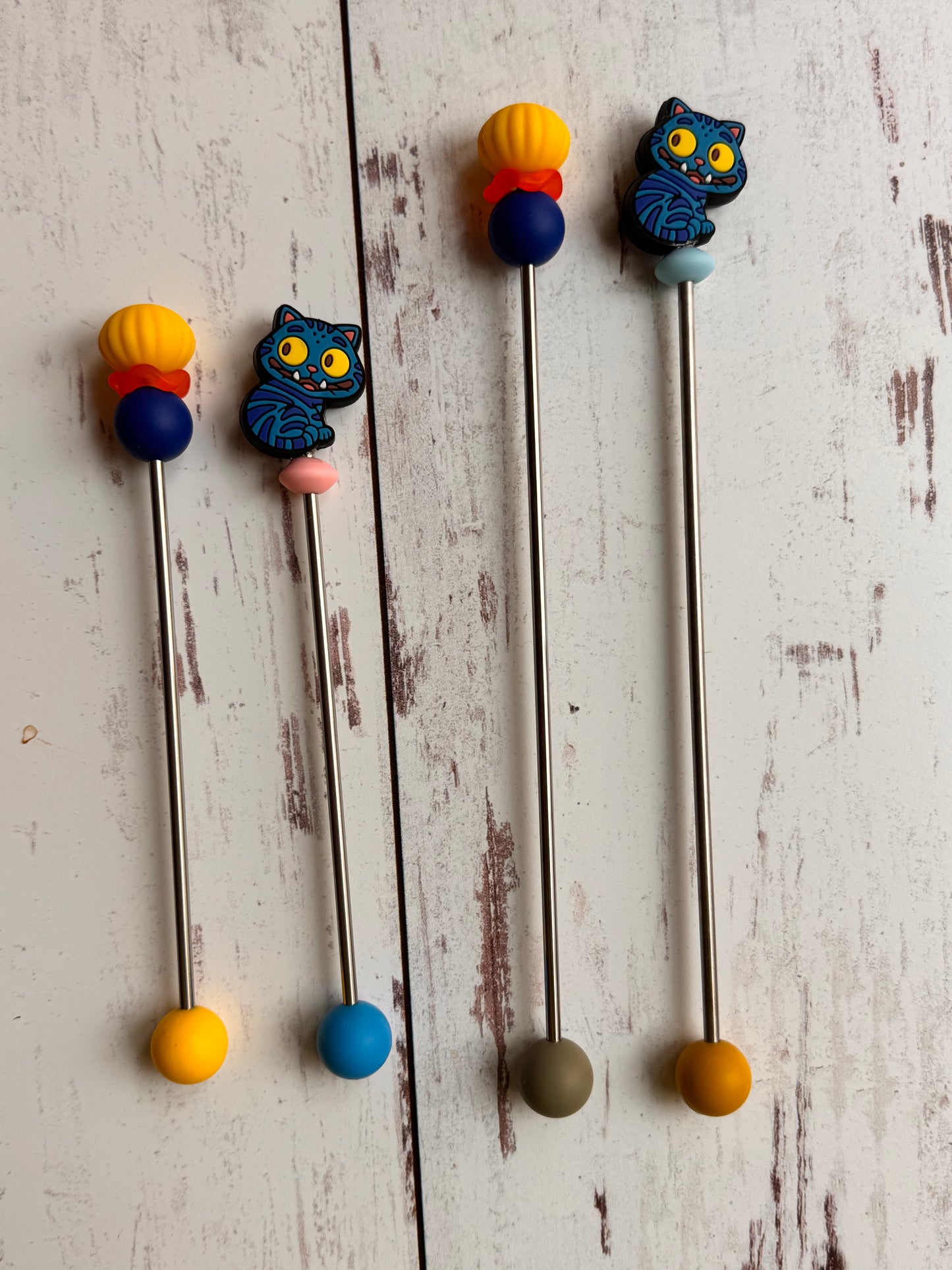 Pair of Silly Anime Blue Tiger Amigurumi Sewing Sticks