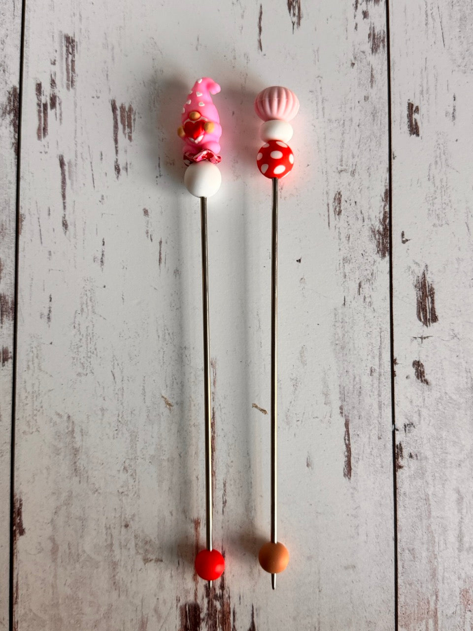 Pair of Pink Gnome Amigurumi Sewing Sticks