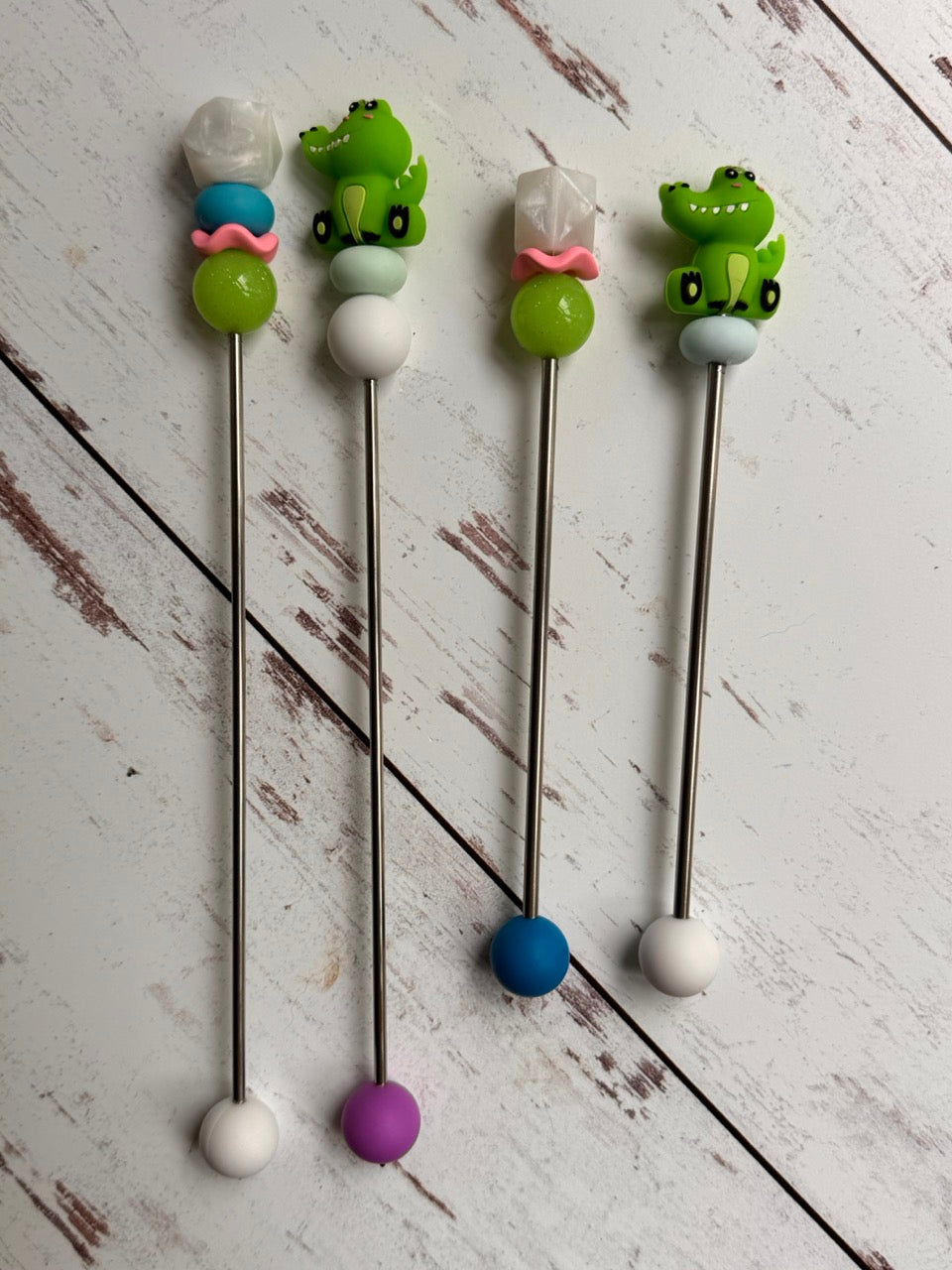 Green Alligator Crocodile Pair of Amigurumi Sewing Sticks
