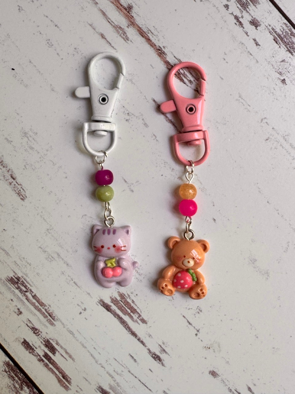 Cute Bear and Kitty with Fruit in Resin Pair of Stitch Markers