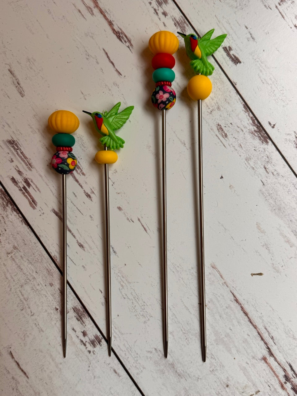 Pair of Hummingbird Amigurumi Sewing Sticks