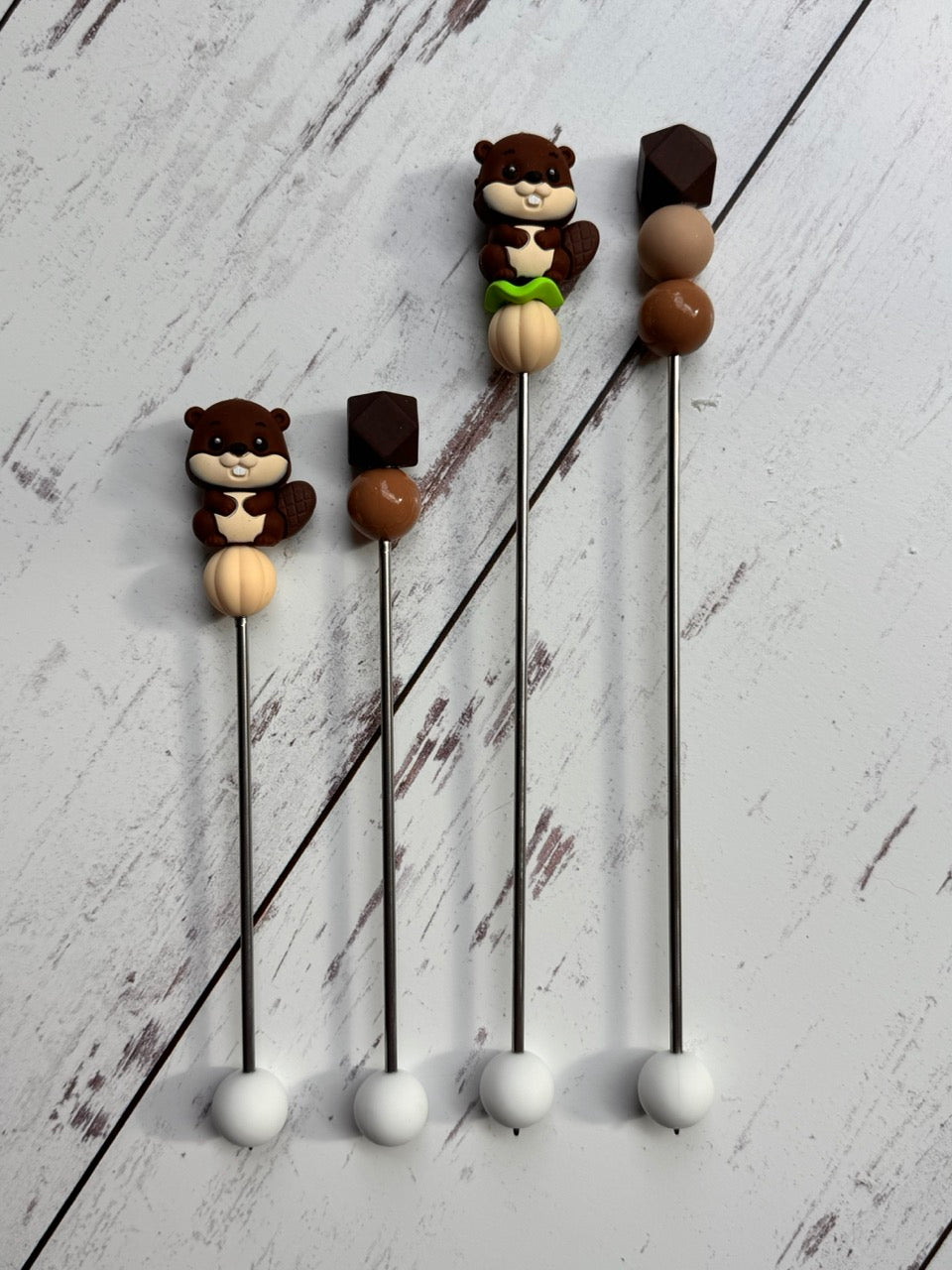 Pair of Beaver Amigurumi Sewing Sticks