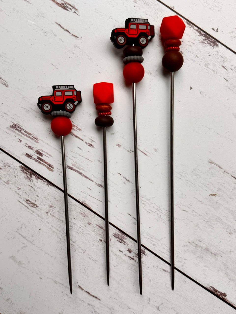 Pair of Red Sporty Car Amigurumi Sewing Sticks