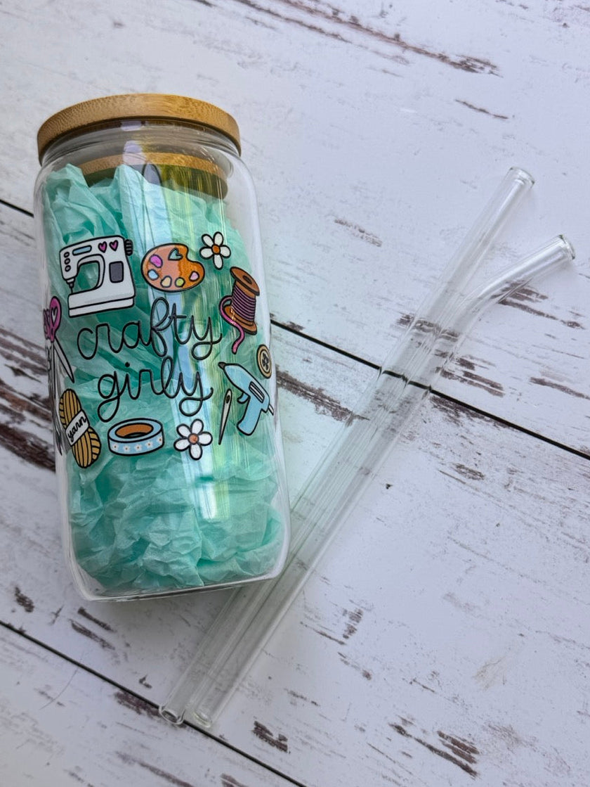 Crafty Girlie Glass Tumbler & Straws