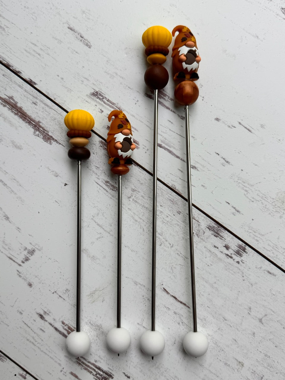 Acorn and Fall Leaves Gnome Pair of Amigurumi Sewing Sticks