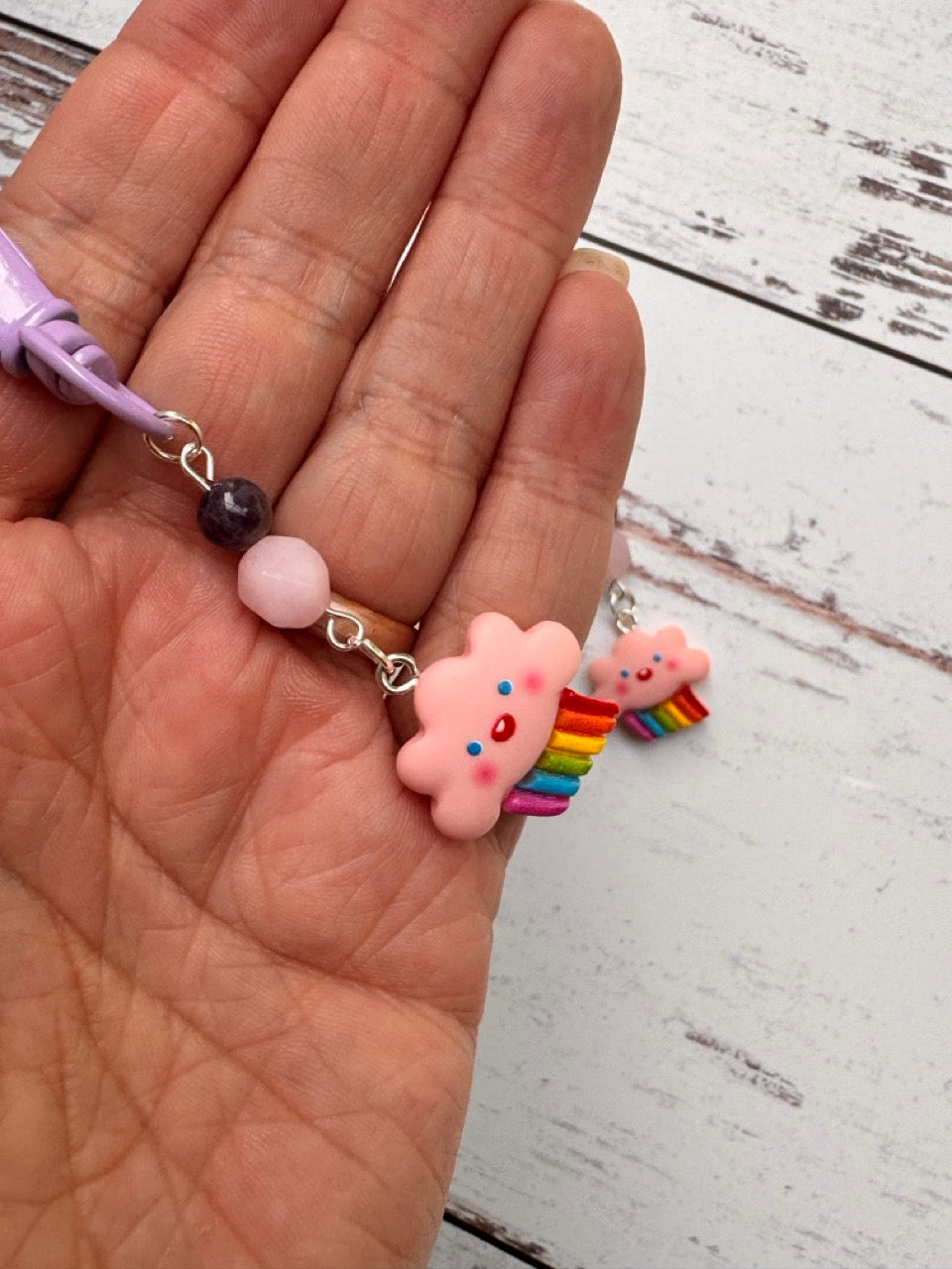 Pink Cloud with Rainbow Single Stitch Marker