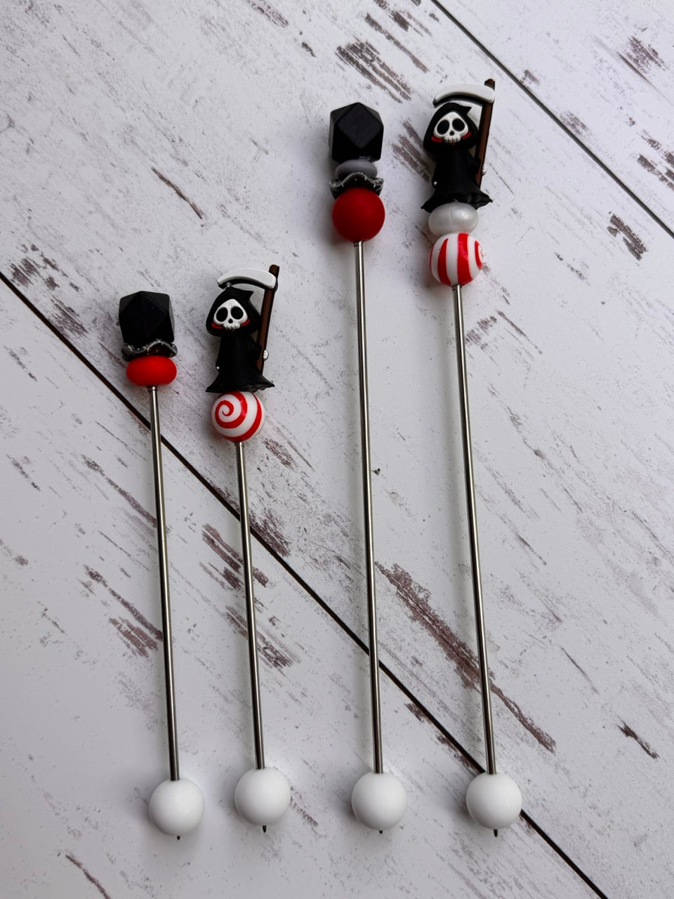 Spooky Cute Grim Reaper Pair of Amigurumi Sewing Sticks