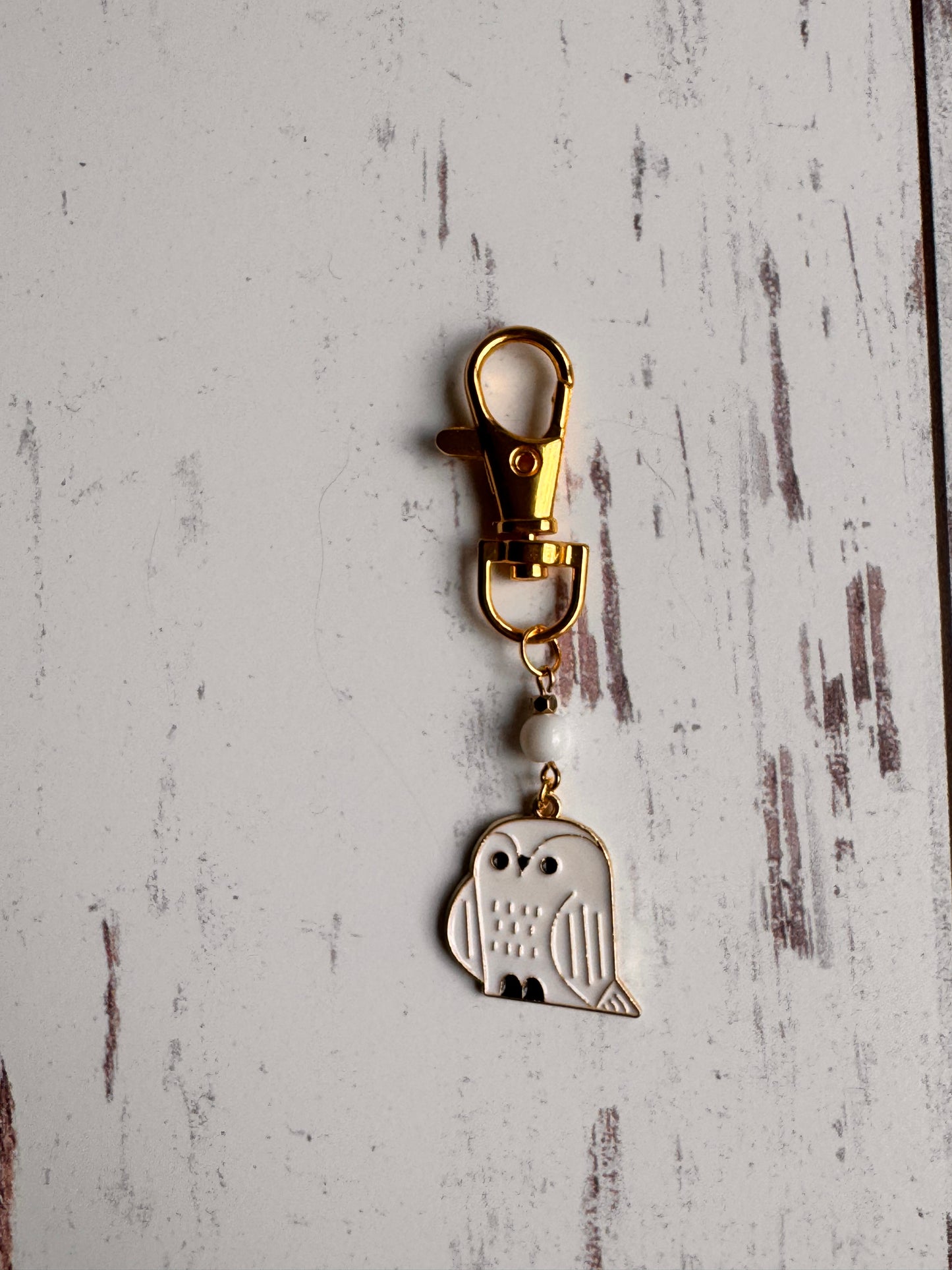 White Snowy Owl Single Stitch Marker