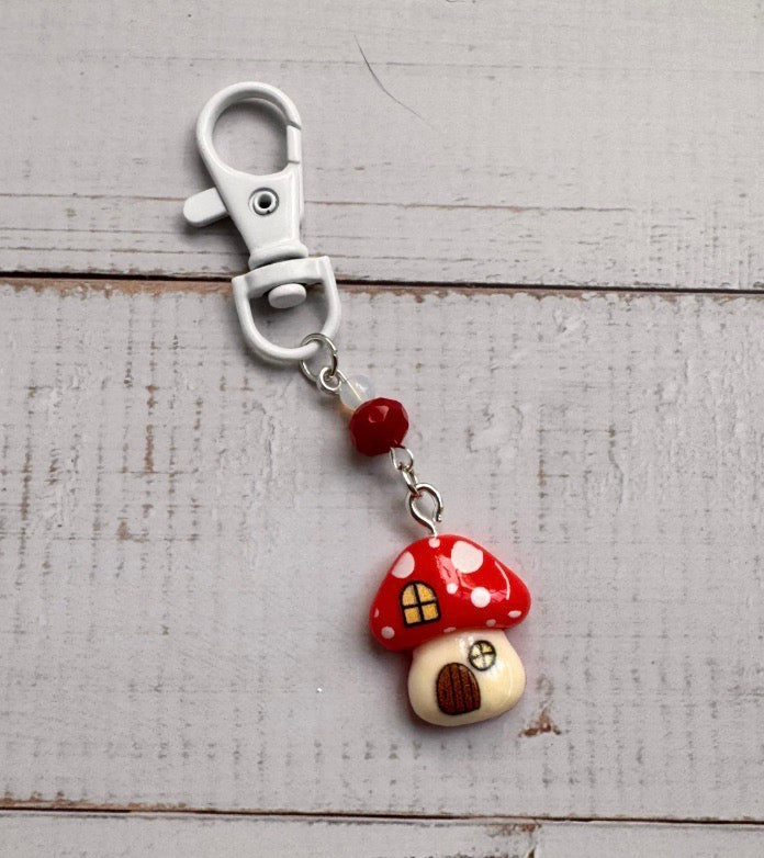 Red Mushroom House Single Stitch Marker