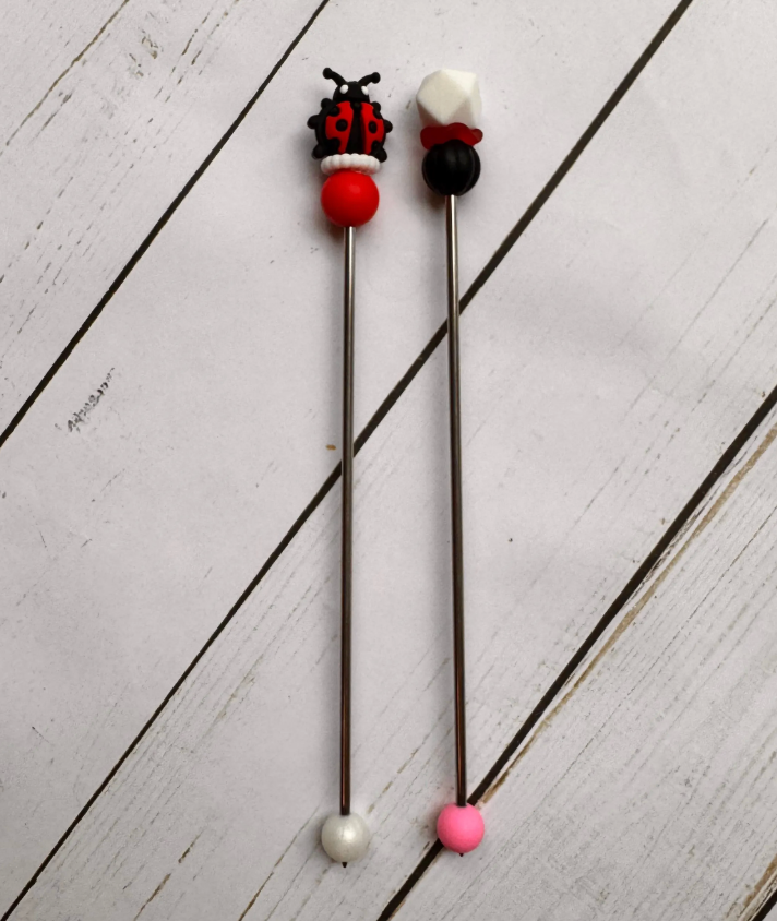 Cute Red Ladybug Pair of Amigurumi Sewing Sticks