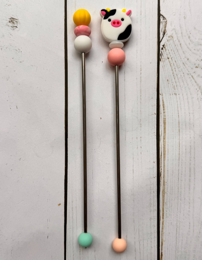 Squishy Black and White Cow Pair of Amigurumi Sewing Sticks