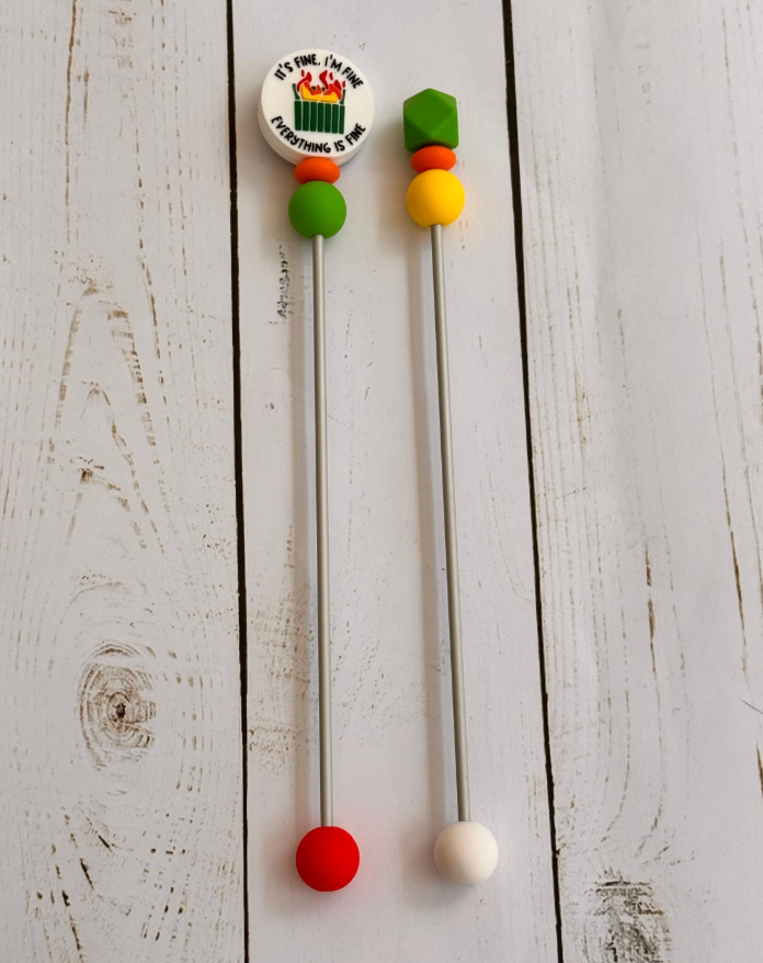 Pair of It's Fine Dumpster Fire Amigurumi Sewing Sticks