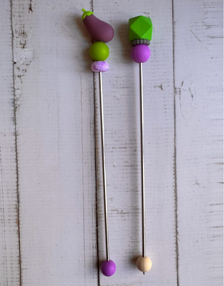 Pair of Purple Eggplant Amigurumi Sewing Sticks