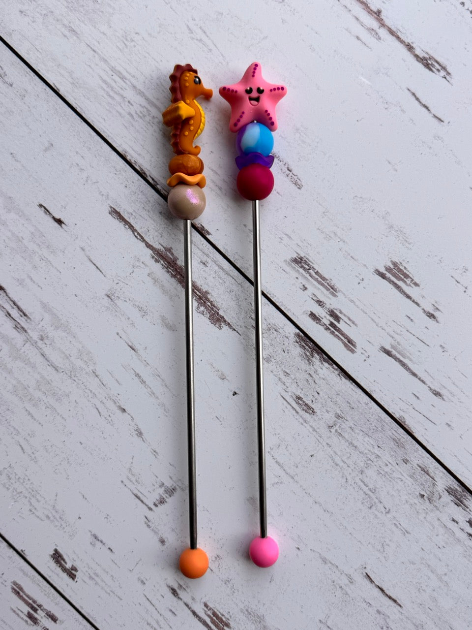 Seahorse and Starfish Pair of Amigurumi Sewing Sticks