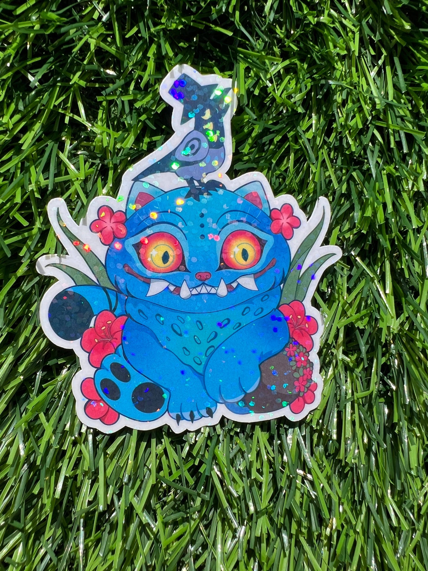 Silly Blue K-Pop Cat & Magpie Sticker