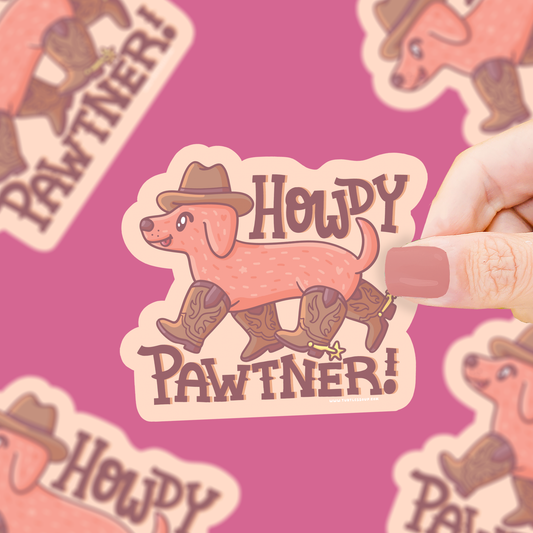 Howdy Paw-tner Western Cowboy Dog Sticker