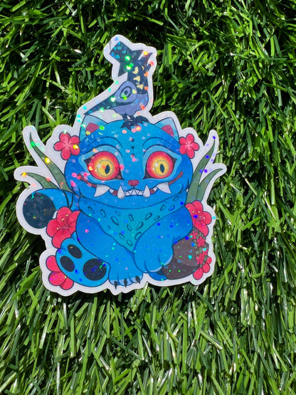 Silly Blue K-Pop Cat & Magpie Sticker