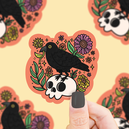 Crow and Skull, Halloween, Spooky, Cute, Vinyl Sticker
