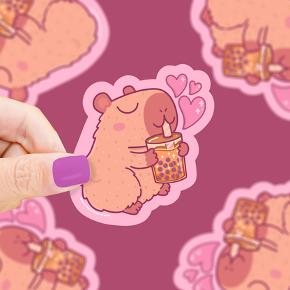 Capyboba | Boba | Capybara | Cute | Tea | Vinyl Sticker