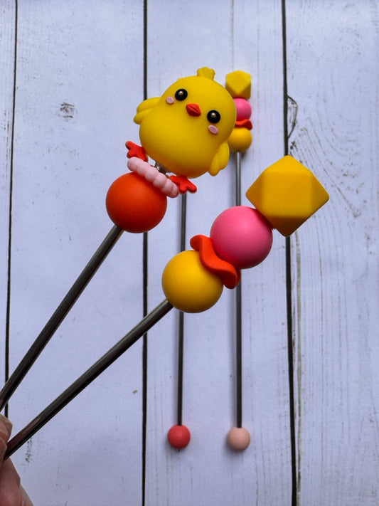 3D Yellow Chick Pair of Amigurumi Sewing Sticks