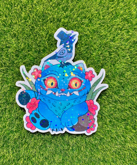 Silly Blue K-Pop Cat & Magpie Sticker