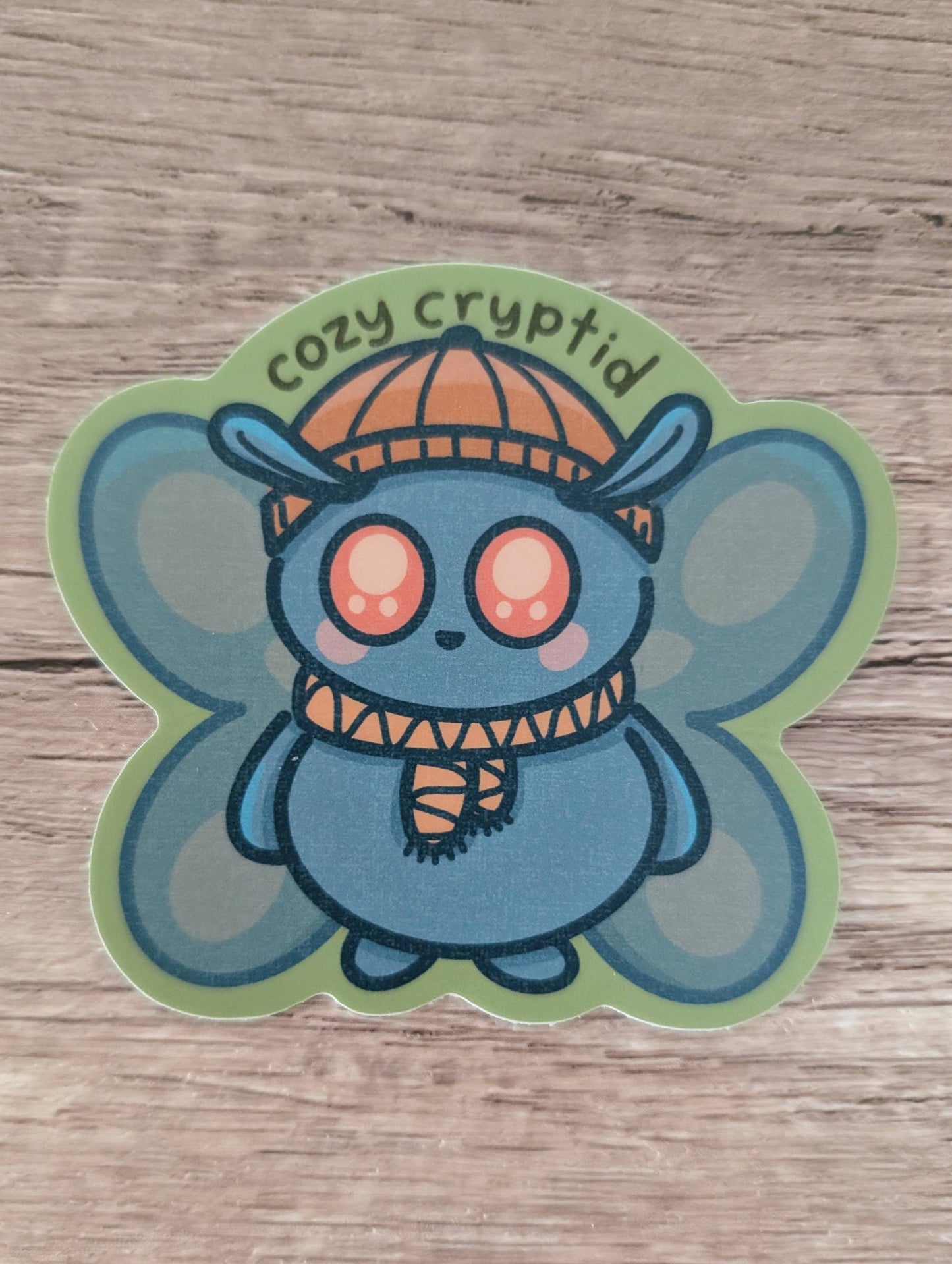 Cozy Cryptid - Cute Fall Attire Mothman Vinyl Sticker