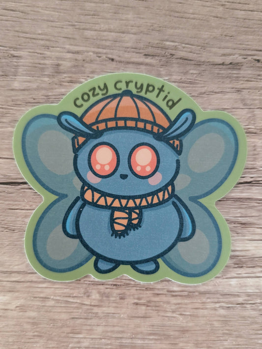 Cozy Cryptid - Cute Fall Attire Mothman Vinyl Sticker