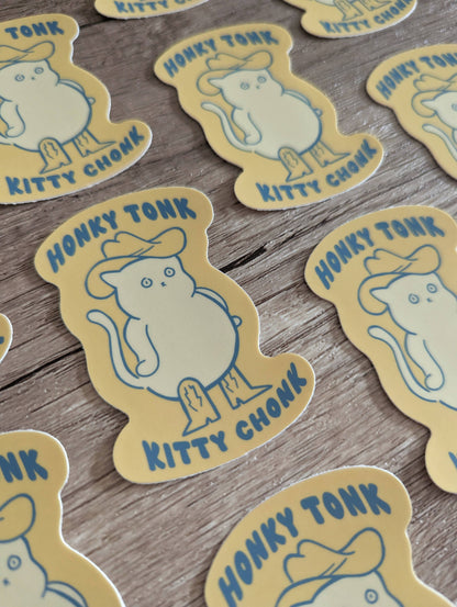 Honky Tonk Kitty Chonk - Cute Cowboy Cat Vinyl Sticker