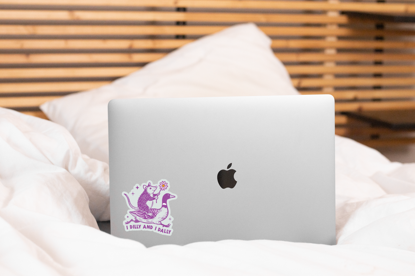 I Dilly and I Dally Sticker - opossum, duck, silly goose