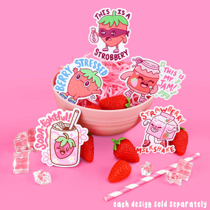 This is a Strobbery Strawberry Robber Fruit Vinyl Sticker