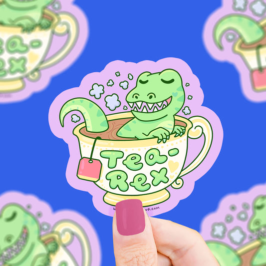 Tea Rex Gossip Dinosaur Cute Art Funny Vinyl Sticker
