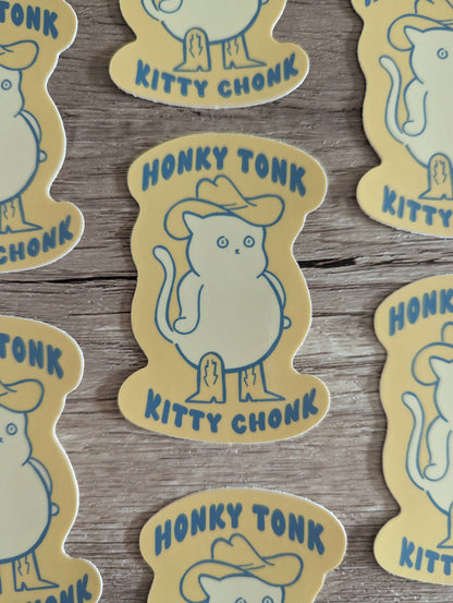 Honky Tonk Kitty Chonk - Cute Cowboy Cat Vinyl Sticker