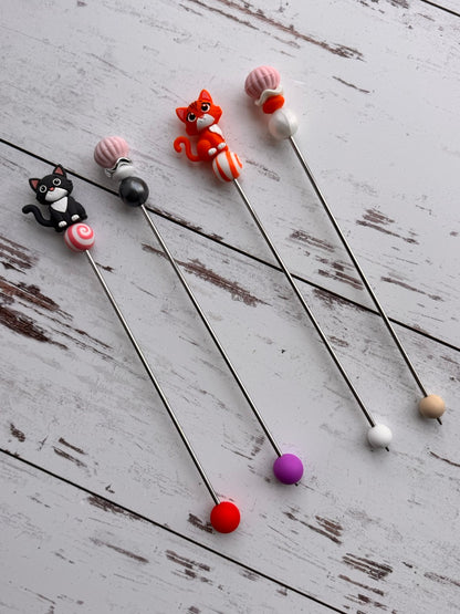 Pair of 3D Cat in ORANGE, BLACK, or GRAY Amigurumi Sewing Sticks