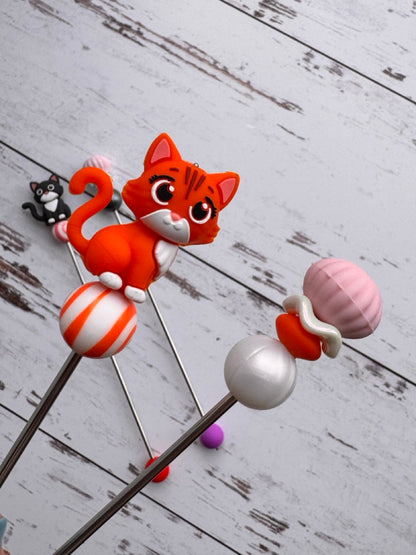 Pair of 3D Cat in ORANGE, BLACK, or GRAY Amigurumi Sewing Sticks
