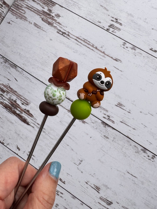 Pair of Brown Sloth with Stick Amigurumi Sewing Sticks