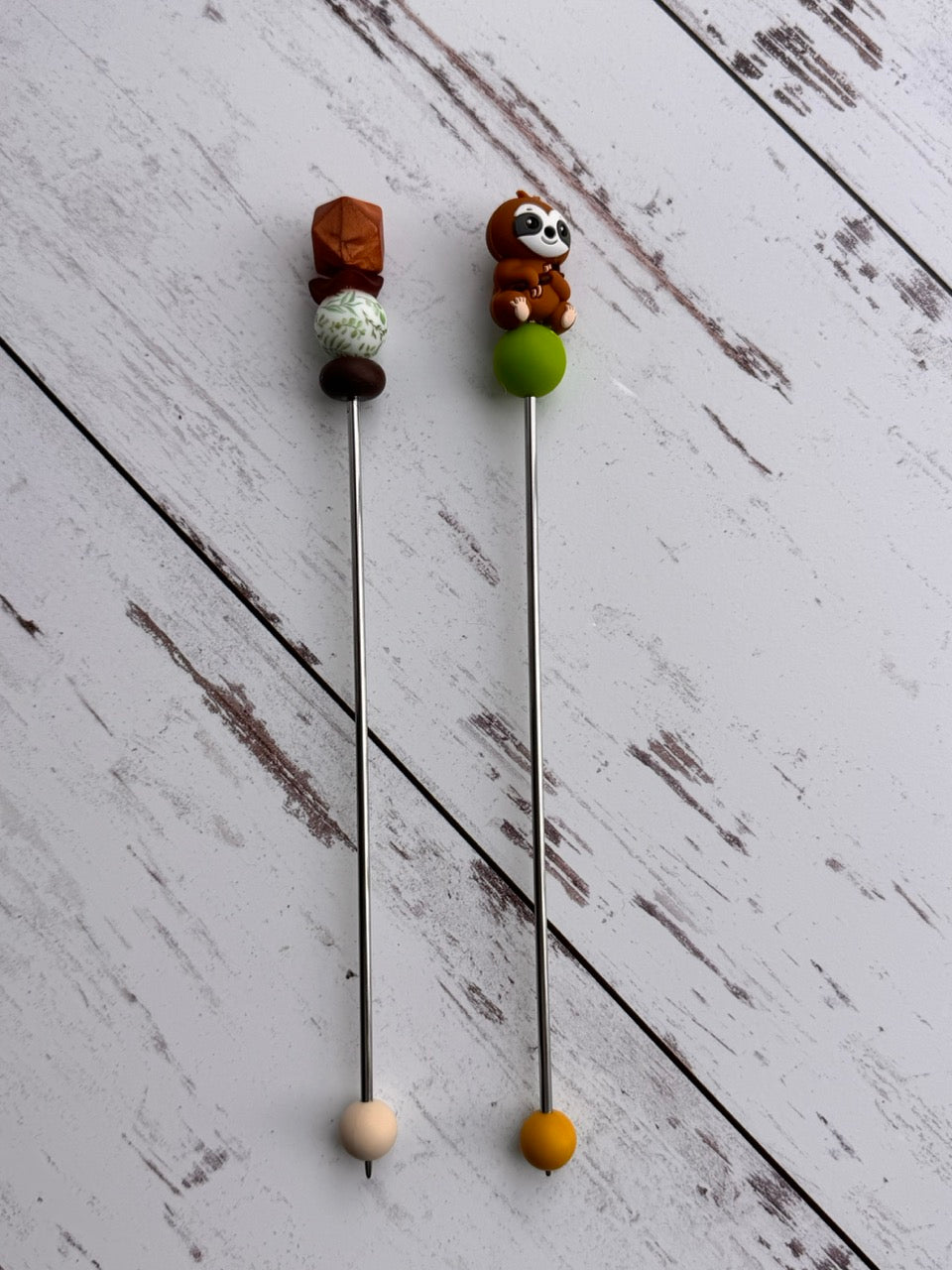 Pair of Brown Sloth with Stick Amigurumi Sewing Sticks