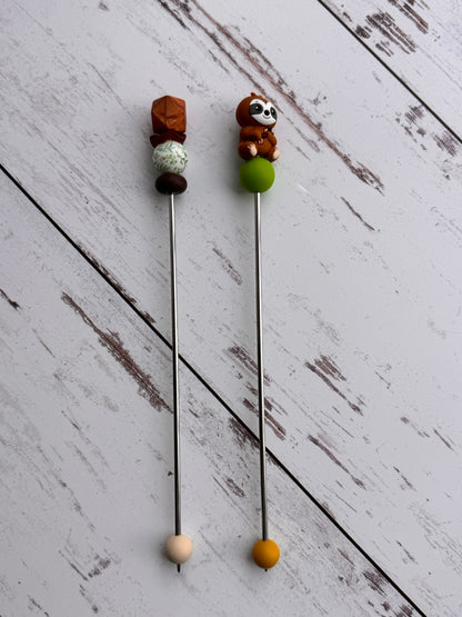 Pair of Brown Sloth with Stick Amigurumi Sewing Sticks