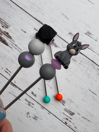 Pair of Gray Donkey Amigurumi Sewing Sticks