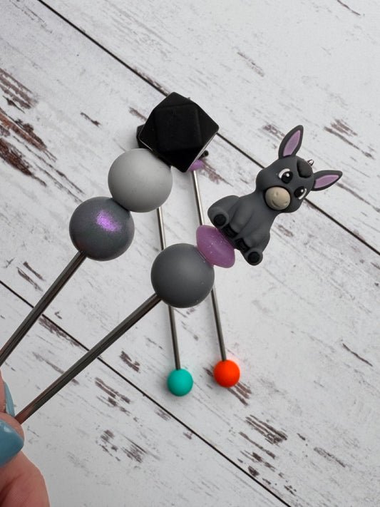 Pair of Gray Donkey Amigurumi Sewing Sticks