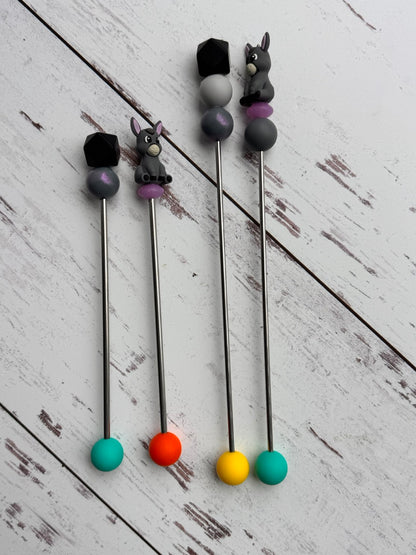 Pair of Gray Donkey Amigurumi Sewing Sticks