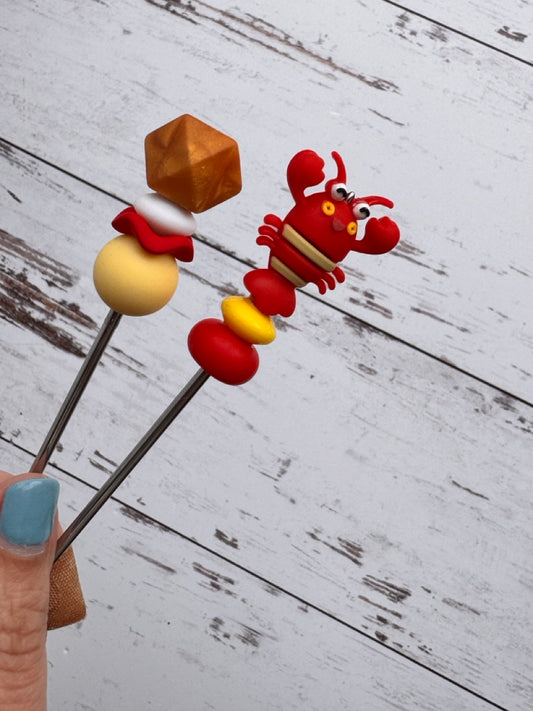 Pair of Cute Red Lobster Amigurumi Sewing Sticks