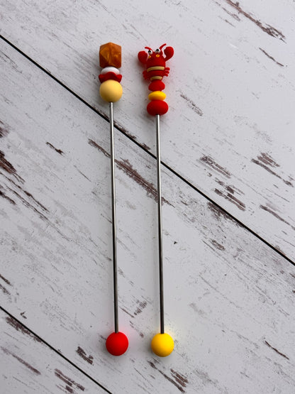 Pair of Cute Red Lobster Amigurumi Sewing Sticks
