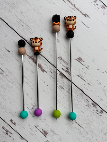 Pair of Orange and Black Tiger Amigurumi Sewing Sticks
