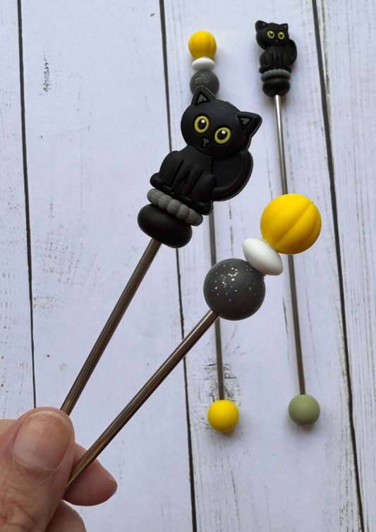 Pair of Black Cat Amigurumi Sewing Sticks