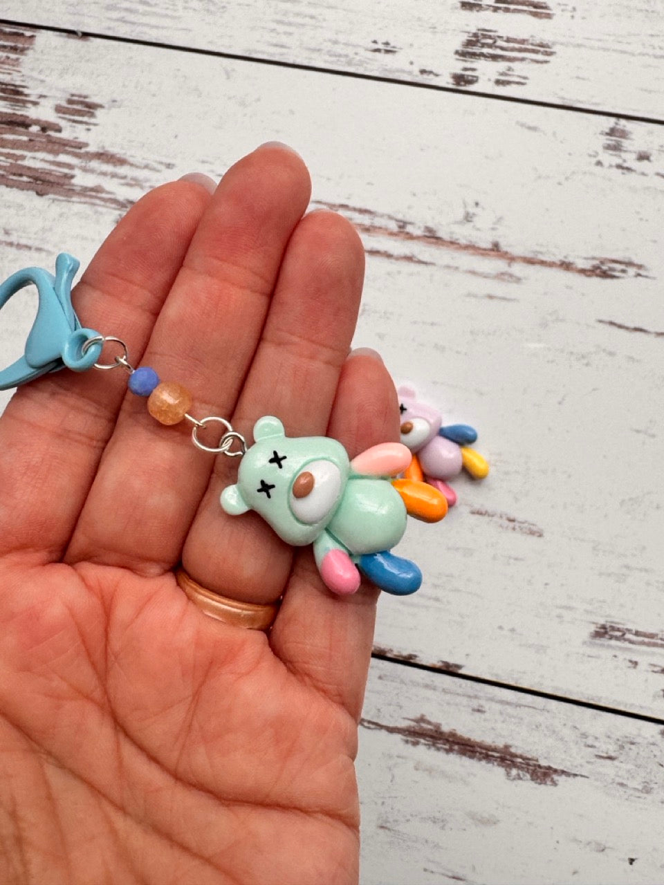 Patchwork Bear Resin Single Stitch Marker in BLUE or PURPLE