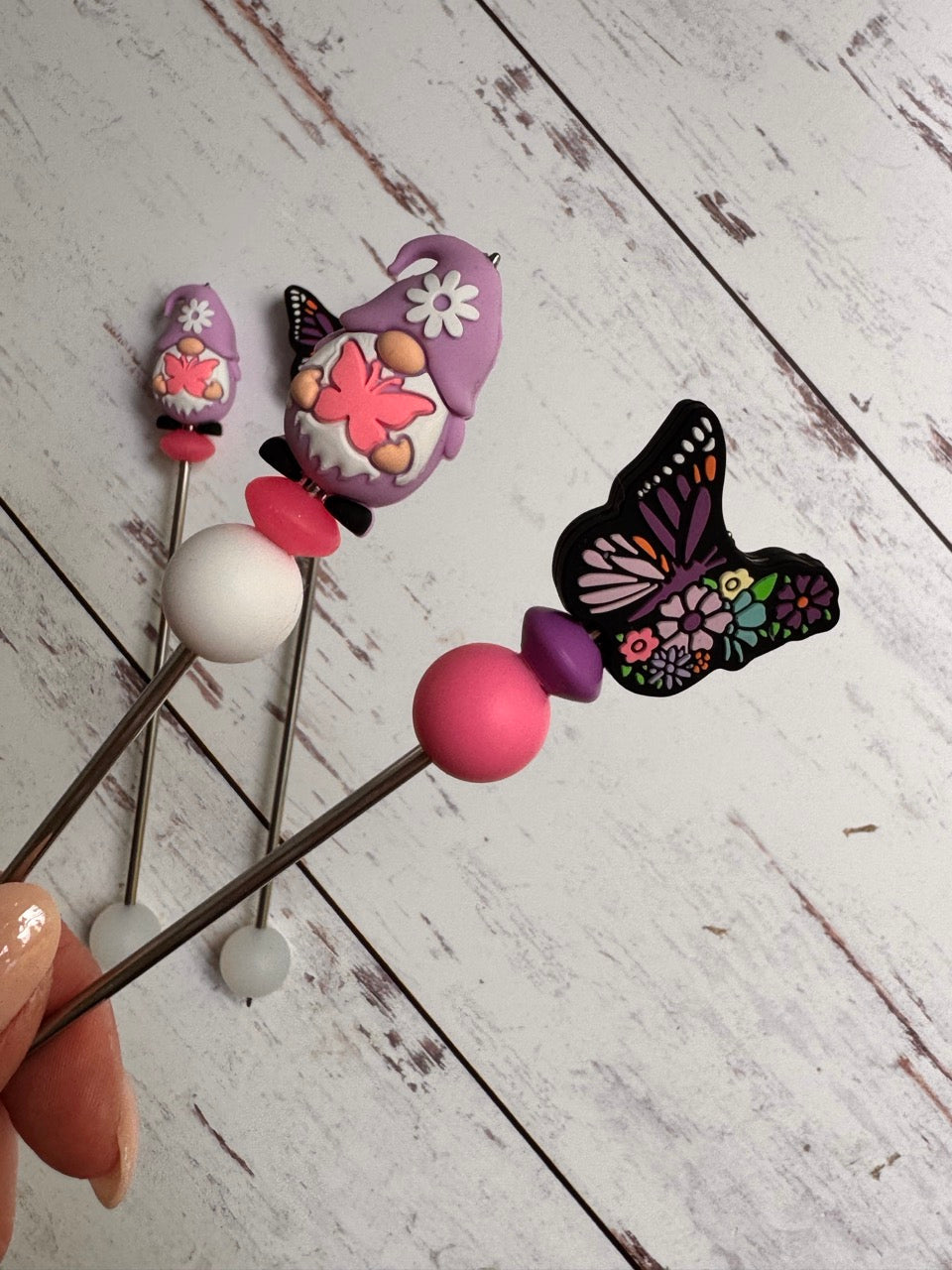 Butterfly & Gnome Pair of Amigurumi Sewing Sticks