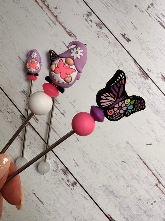 Butterfly & Gnome Pair of Amigurumi Sewing Sticks
