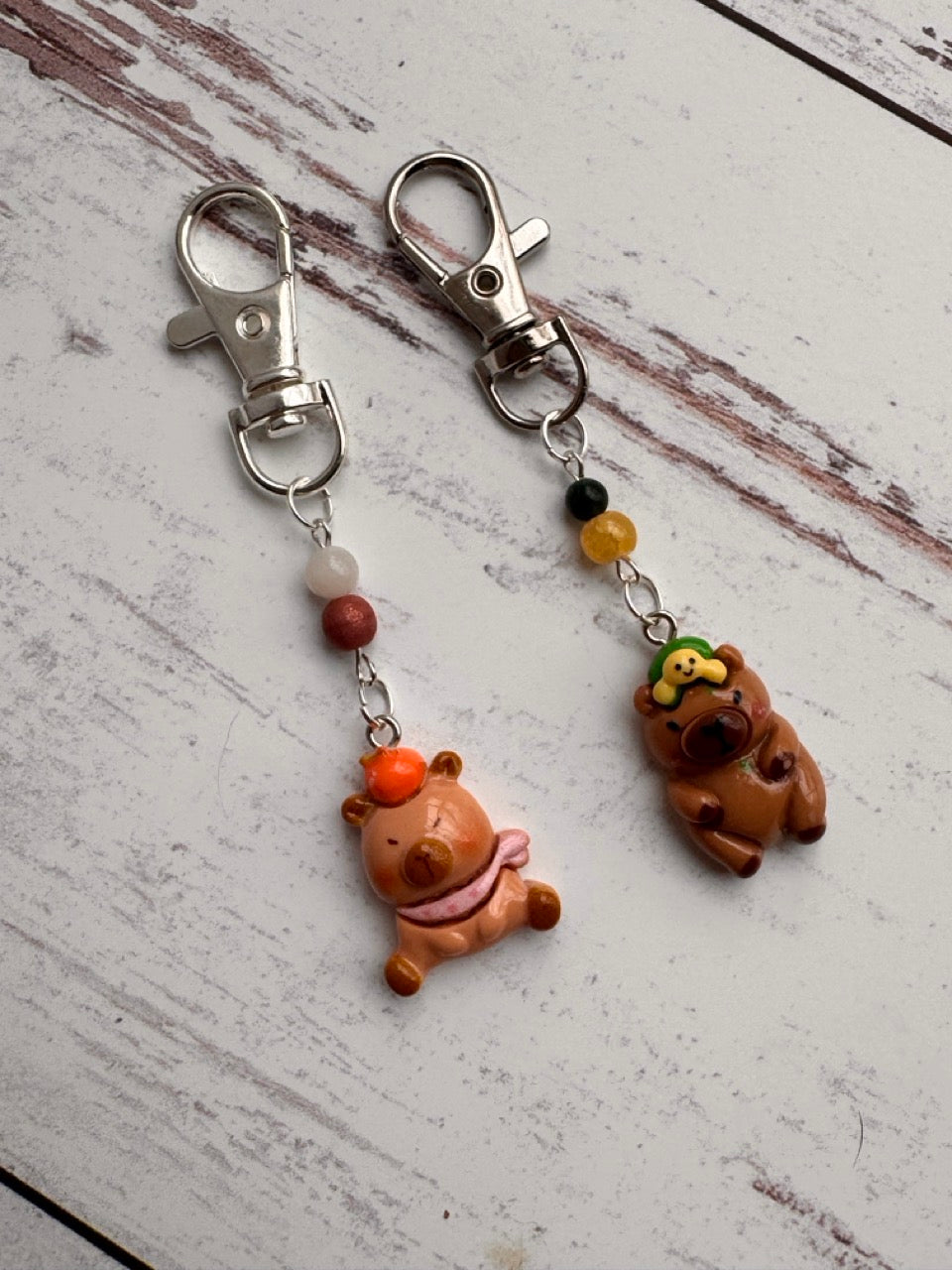 Capybara with Fruit and Turtle in Resin Pair of Stitch Markers